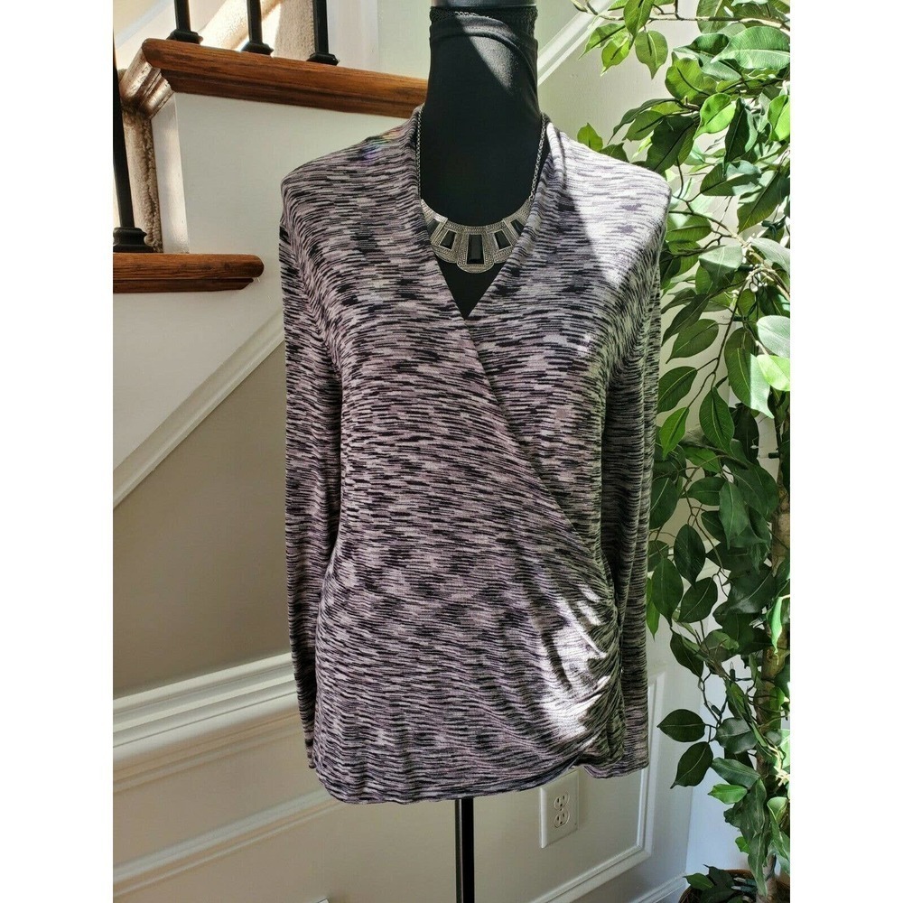 APT.9 Women's Gray Rayon V-Neck Long Sleeve Stretch Fitted Shirt Size Large
